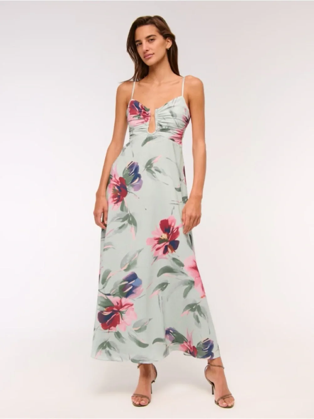 Abercrombie & Fitch Bra-Free Hardware Maxi Dress Mint Green Floral NWT
